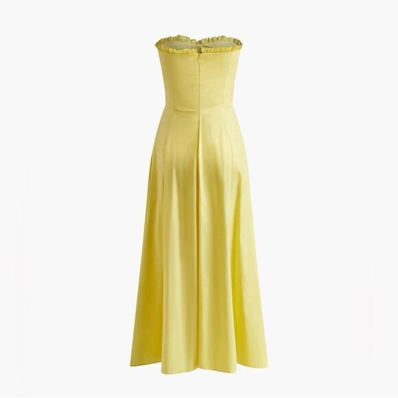 Commense Midi Bustier Strapless Yellow Dress with Front Slit, Size XS - Picture 3 of 16